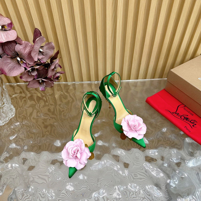PINK BELLAROSE STRAP PUMPS 110MM IN GREEN CREPE SATIN