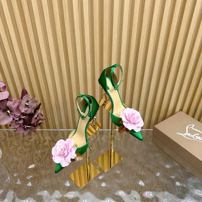 PINK BELLAROSE STRAP PUMPS 110MM IN GREEN CREPE SATIN