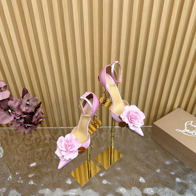 PINK BELLAROSE STRAP PUMPS 110MM IN PINK CREPE SATIN