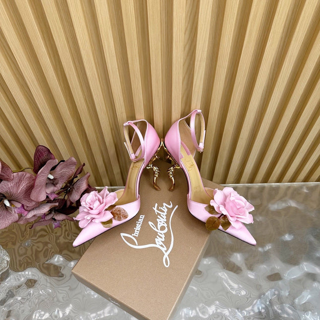 PINK BELLAROSE STRAP PUMPS 110MM IN PINK CREPE SATIN