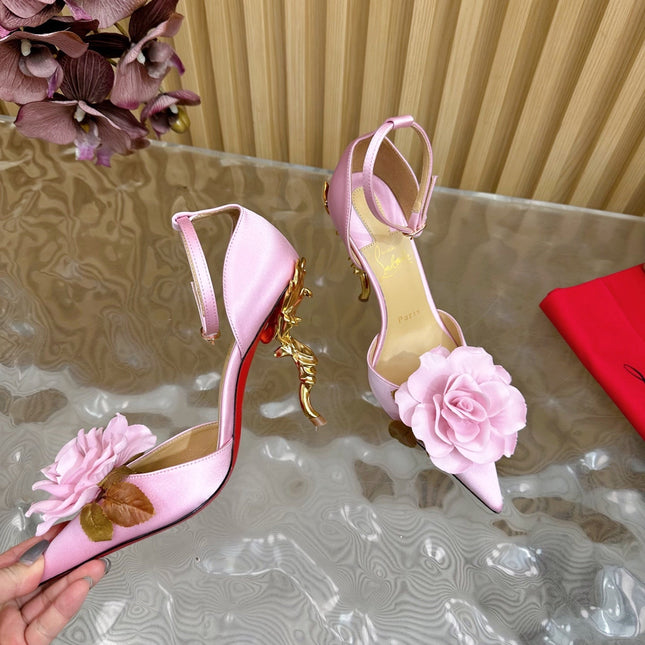 PINK BELLAROSE STRAP PUMPS 110MM IN PINK CREPE SATIN