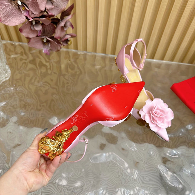 PINK BELLAROSE STRAP PUMPS 110MM IN PINK CREPE SATIN