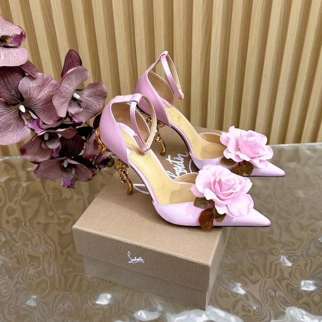 PINK BELLAROSE STRAP PUMPS 110MM IN PINK CREPE SATIN