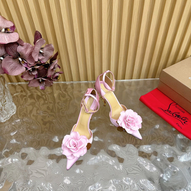 PINK BELLAROSE STRAP PUMPS 110MM IN PINK CREPE SATIN
