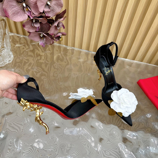 WHITE BELLAROSE STRAP PUMPS 110MM IN BLACK CREPE SATIN