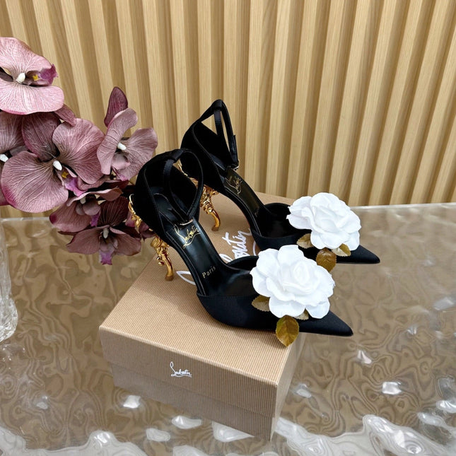 WHITE BELLAROSE STRAP PUMPS 110MM IN BLACK CREPE SATIN