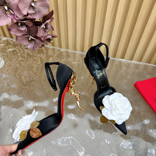 WHITE BELLAROSE STRAP PUMPS 110MM IN BLACK CREPE SATIN