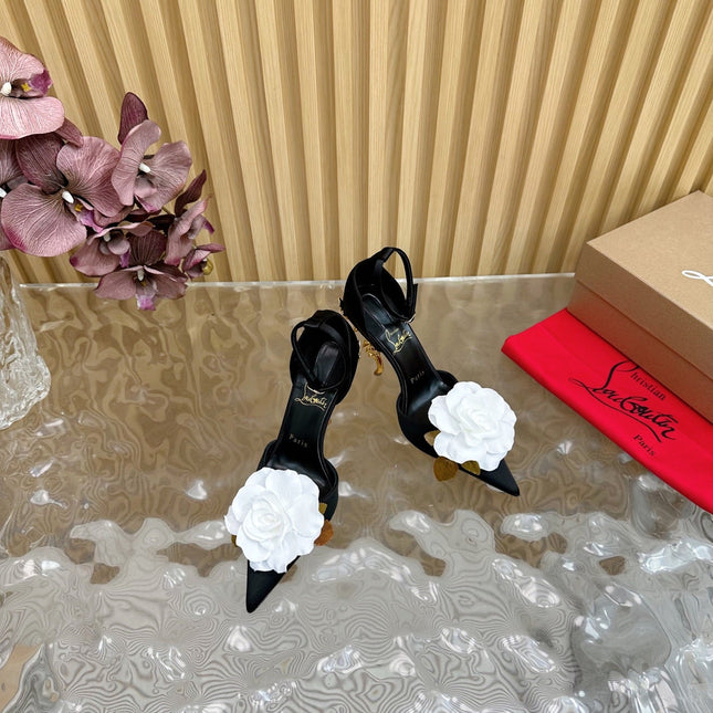 WHITE BELLAROSE STRAP PUMPS 110MM IN BLACK CREPE SATIN