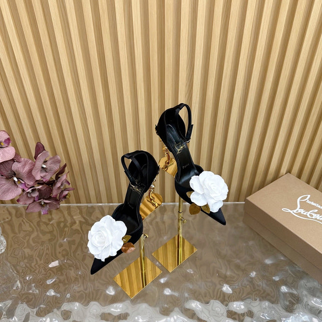 WHITE BELLAROSE STRAP PUMPS 110MM IN BLACK CREPE SATIN
