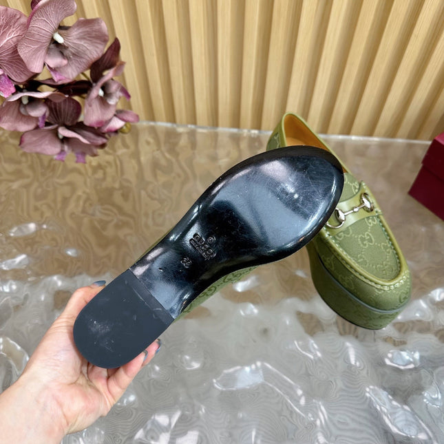 GG HIGH LOAFER IN MOSS GREEN FABRIC WITH EMBOSSED LOGO