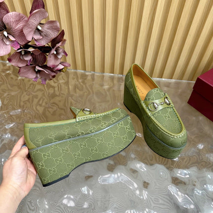GG HIGH LOAFER IN MOSS GREEN FABRIC WITH EMBOSSED LOGO