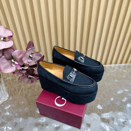 GG HIGH LOAFER IN BLACK FABRIC WITH EMBOSSED LOGO