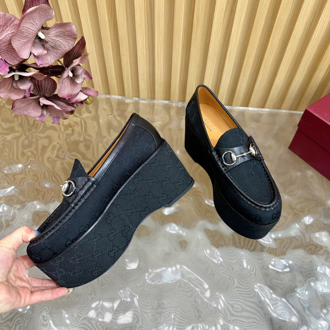 GG HIGH LOAFER IN BLACK FABRIC WITH EMBOSSED LOGO