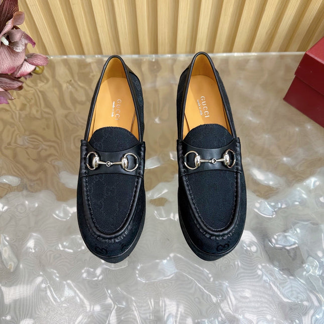 GG HIGH LOAFER IN BLACK FABRIC WITH EMBOSSED LOGO