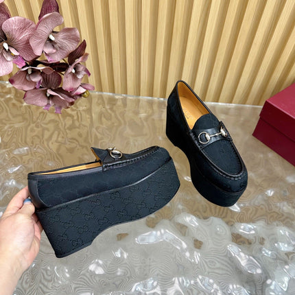 GG HIGH LOAFER IN BLACK FABRIC WITH EMBOSSED LOGO