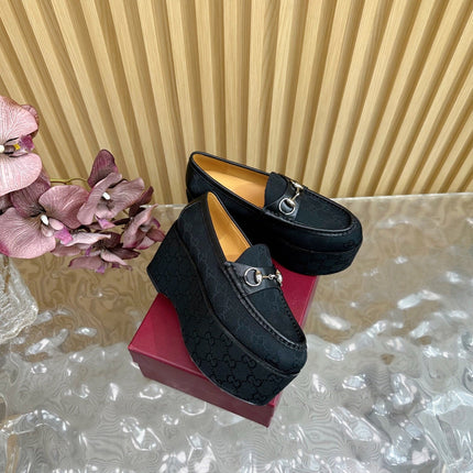 GG HIGH LOAFER IN BLACK FABRIC WITH EMBOSSED LOGO
