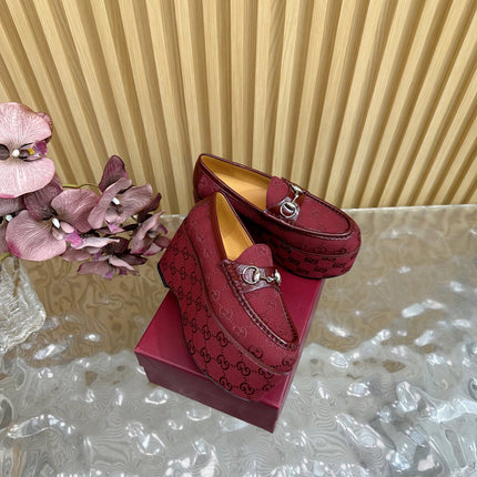 GG HIGH LOAFER IN DARK RED FABRIC WITH EMBOSSED LOGO