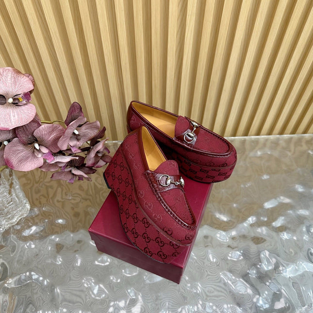 GG HIGH LOAFER IN DARK RED FABRIC WITH EMBOSSED LOGO
