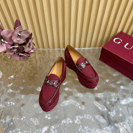 GG HIGH LOAFER IN DARK RED FABRIC WITH EMBOSSED LOGO
