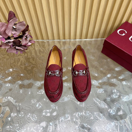 GG HIGH LOAFER IN DARK RED FABRIC WITH EMBOSSED LOGO