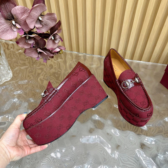 GG HIGH LOAFER IN DARK RED FABRIC WITH EMBOSSED LOGO