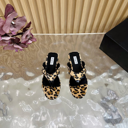 ALAIA PLATFORM THONG SANDALS 25S IN LEOPARD PONY HAIR LEATHER