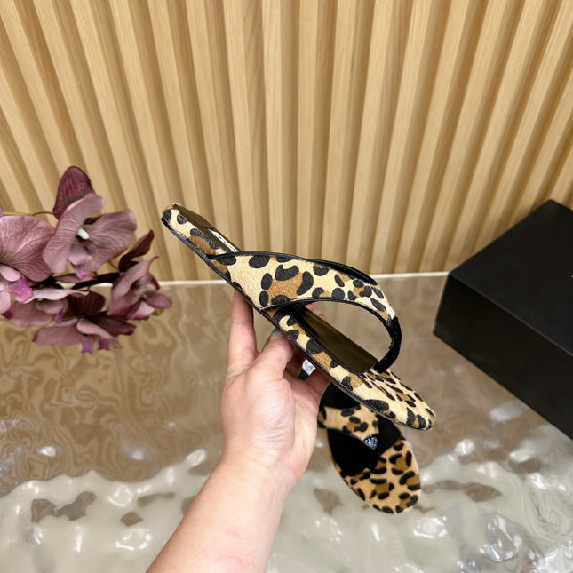 ALAIA PLATFORM THONG SANDALS 25S IN LEOPARD PONY HAIR LEATHER