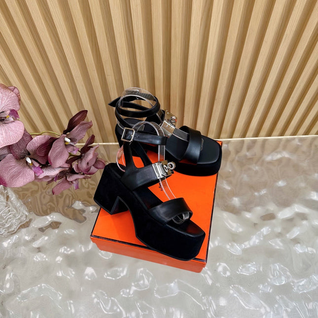 HM 25S CLASSIC WEDGE SANDALS 70 MM IN BLACK LAMBSKIN WITH SILVER HARDWARE