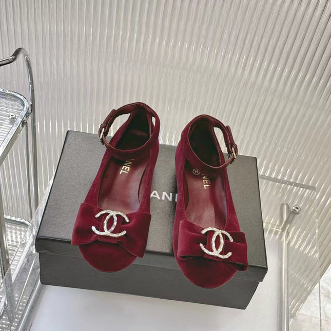 BOW MARY JANE SHOES IN GARNET RED VELVET