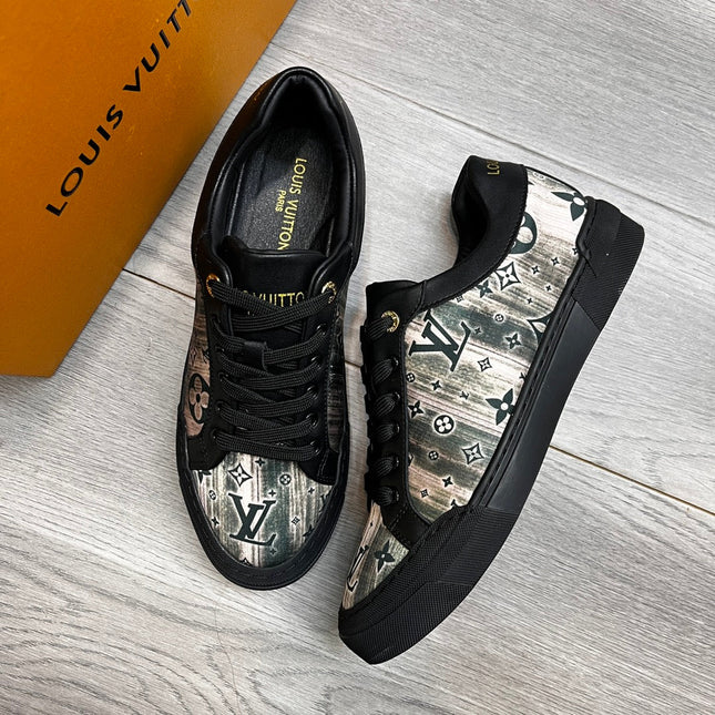 LV TRAINER SNEAKER BLACK CALFSKIN AND FABRIC