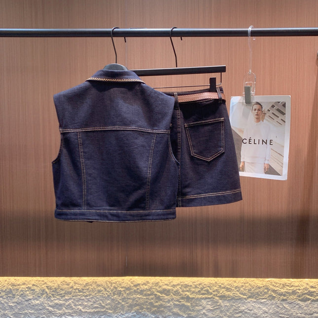LOEWE SLEEVELESS TOP & DENIM SHORTS SET STYLE 71