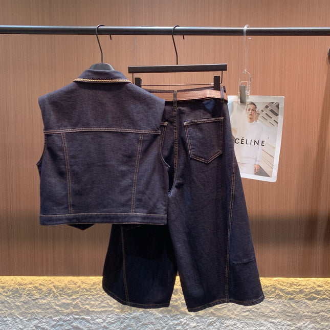 LOEWE SLEEVELESS TOP & DENIM SHORTS SET STYLE 72