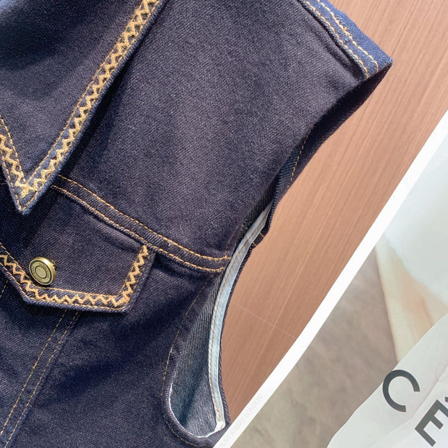 LOEWE SLEEVELESS TOP & DENIM SHORTS SET STYLE 72