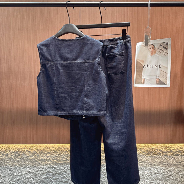 LOEWE SLEEVELESS TOP & STRAIGHT-LEG DENIM PANTS SET STYLE 73