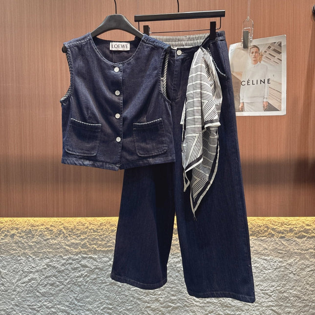 LOEWE SLEEVELESS TOP & STRAIGHT-LEG DENIM PANTS SET STYLE 73