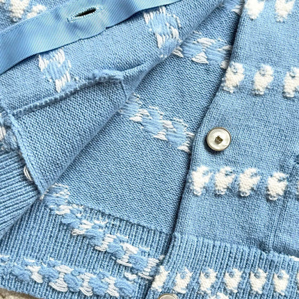 Chanel 25P Cardigan Light Blue Mix White Cashmere 237300