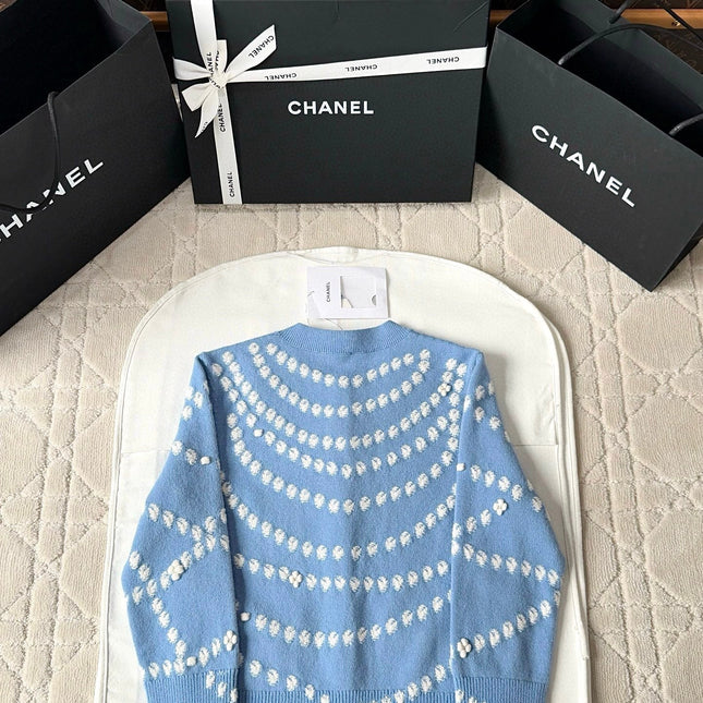 Chanel 25P Cardigan Light Blue Mix White Cashmere 237300