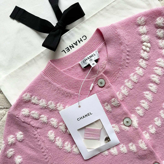 Chanel 25P Cardigan Pink Mix White Cashmere 237302