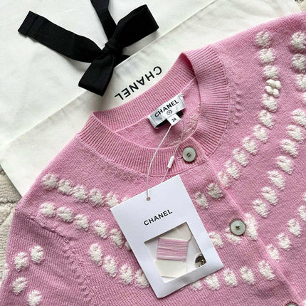 Chanel 25P Cardigan Pink Mix White Cashmere 237302