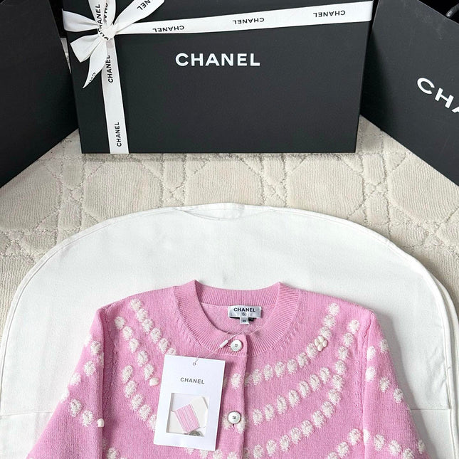 Chanel 25P Cardigan Pink Mix White Cashmere 237302