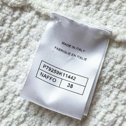 Chanel 25P Long-Sleeve Top White Tweed Pearl Buttons 237299