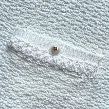 Chanel 25P Long-Sleeve Top White Tweed Pearl Buttons 237299