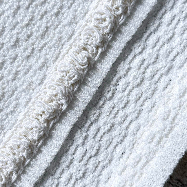 Chanel 25P Long-Sleeve Top White Tweed Pearl Buttons 237299