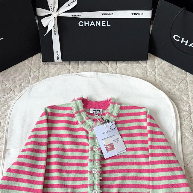 Chanel 25P Cardigan Pink Mix Green Cashmere 237319