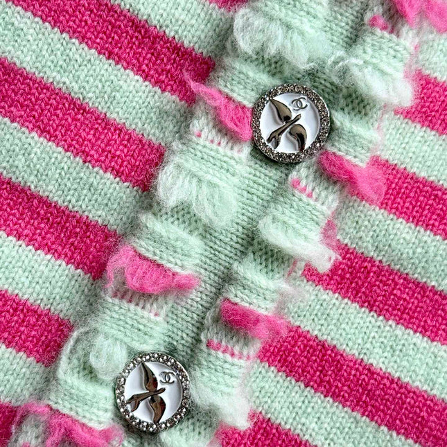 Chanel 25P Cardigan Pink Mix Green Cashmere 237319