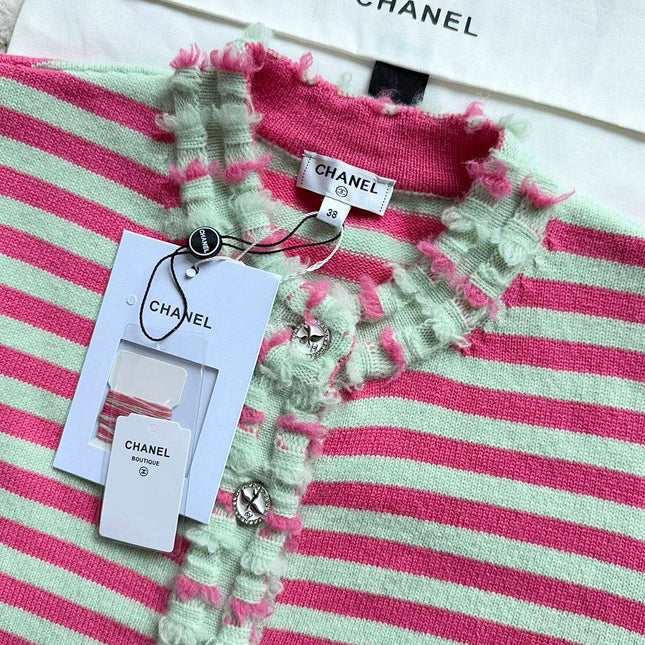 Chanel 25P Cardigan Pink Mix Green Cashmere 237319