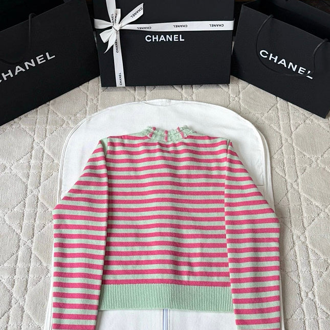 Chanel 25P Cardigan Pink Mix Green Cashmere 237319