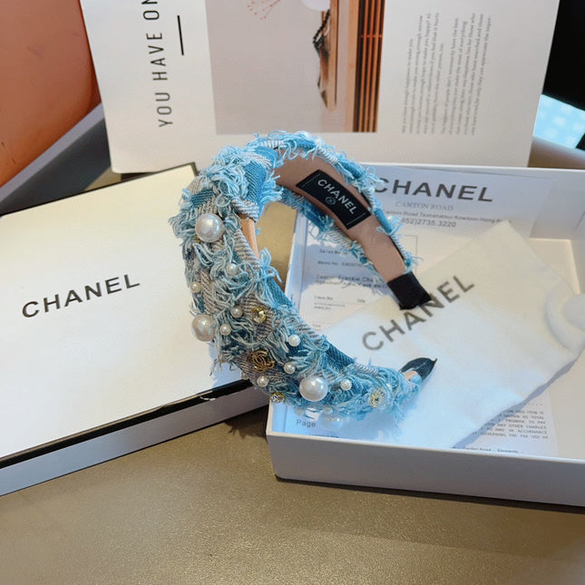 LIGHT BLUE MIX PALE GRAY FABRIC HAIRBAND WITH PEARL 410863