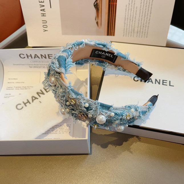 LIGHT BLUE MIX PALE GRAY FABRIC HAIRBAND WITH PEARL 410863