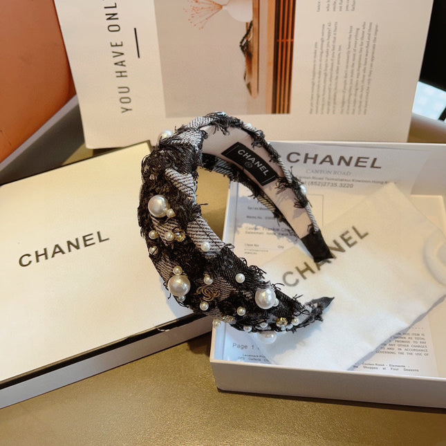BLACK MIX PALE GRAY FABRIC HAIRBAND WITH PEARL 410864